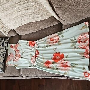 LLR red & pink floral print mint Summer tank dress